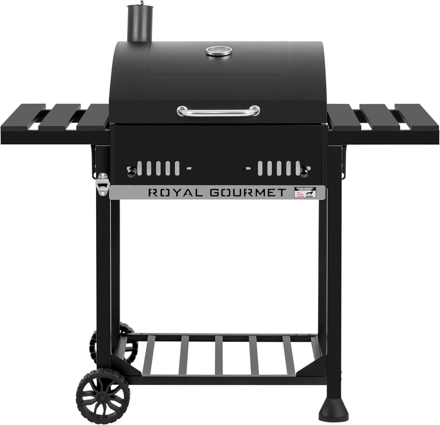 Barbecue Charbon Royal Gourmet avec Étagères Rabattables - Fumoir sur Pied Noir Couvercle Thermomètre et Grilles pour Extérieur-Matiiloft