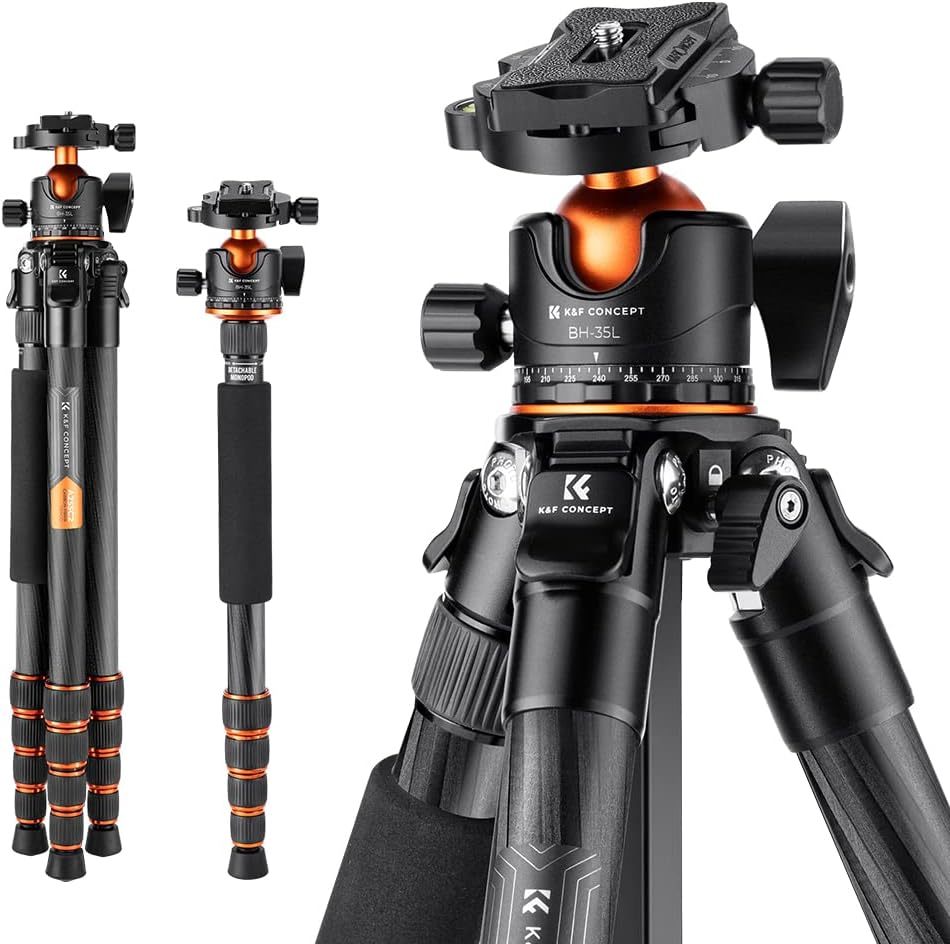 Trépied K et F Concept SLR Carbone - Trépied Appareil Photo Léger avec Monopode Panoramique 360 et Tête BH 36L Charge 15 kg-Matiiloft