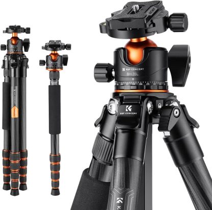 Trépied K et F Concept SLR Carbone - Trépied Appareil Photo Léger avec Monopode Panoramique 360 et Tête BH 36L Charge 15 kg-Matiiloft