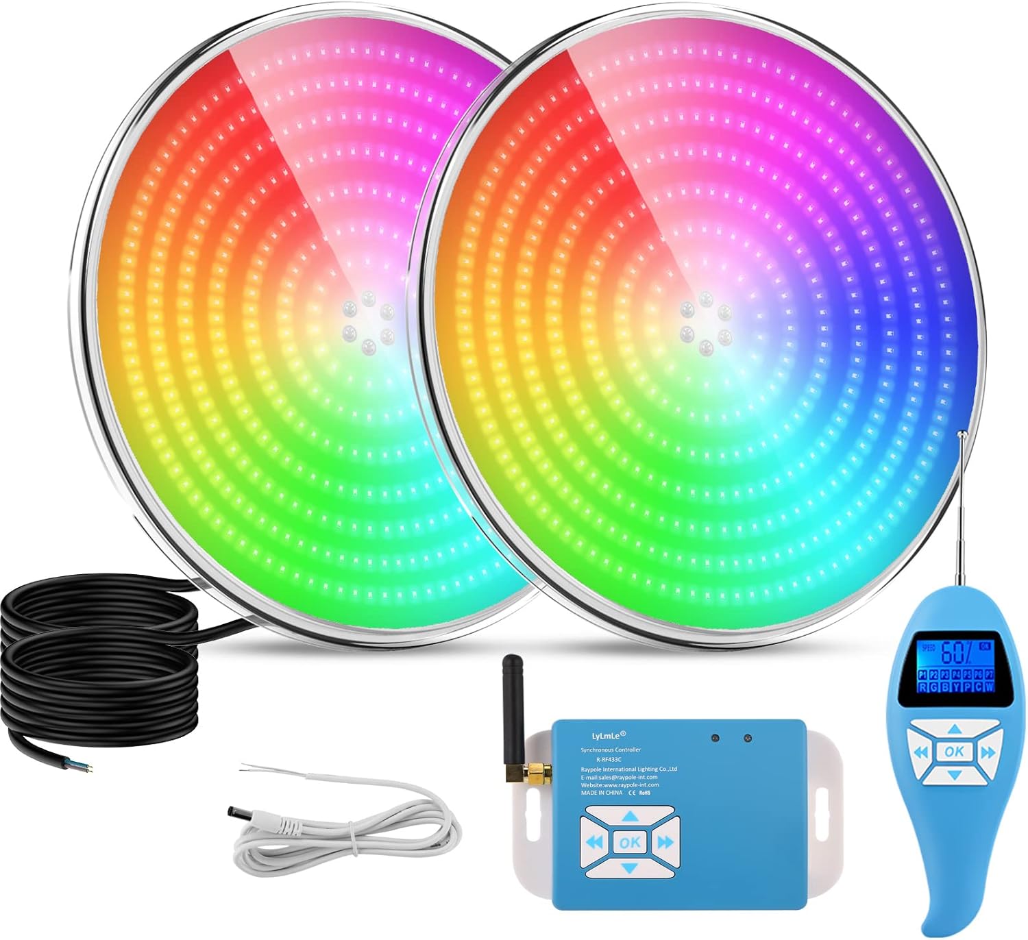 Projecteur piscine LED LyLmLe PAR56 RGB 35W - Résine IP68 - 12V AC - Télécommande - Lot de 2-Matiiloft