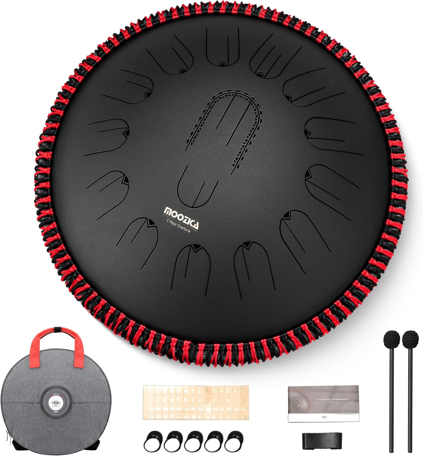 MOOZICA Tambour de Langue 15 Pouces - Acier Alliée Noir - 15 Notes Do Majeur 432 Hz - Instrument Mélodique-Matiiloft