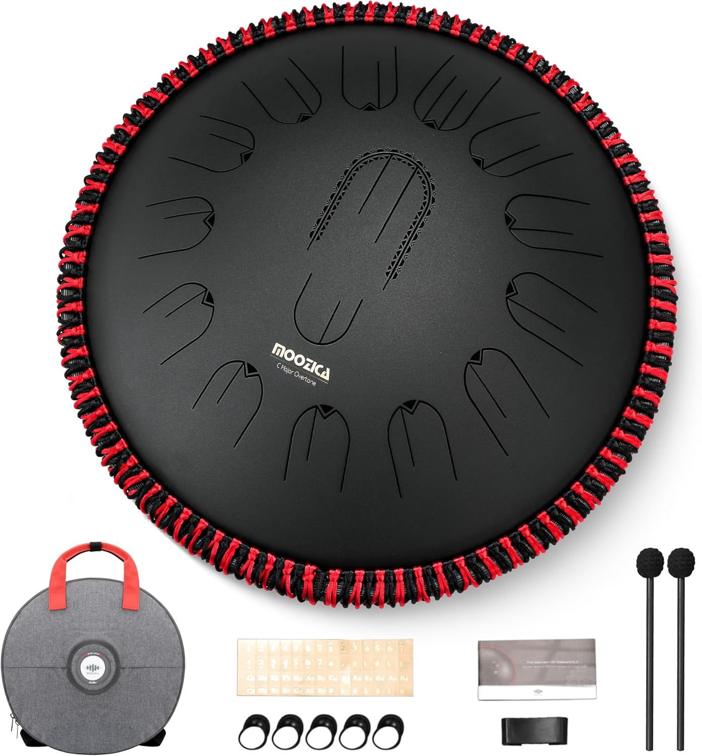 MOOZICA Tambour de Langue 15 Pouces - Acier Alliée Noir - 15 Notes Do Majeur 432 Hz - Instrument Mélodique-Matiiloft