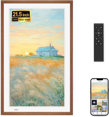 Cadre photo numérique WiFi 21,5 pouces - écran IPS Full HD 1080p - 32 Go bois et blanc-Matiiloft