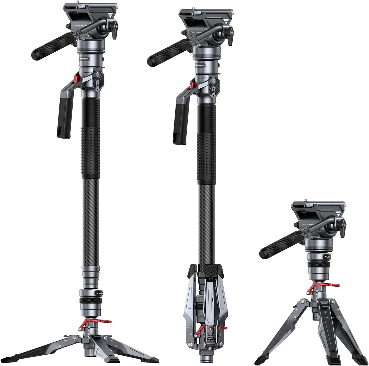 SMALLRIG 5565 Monopod Pro - Trépied vidéo carbone 175 cm - Monopode compact tête fluide charge 5 kg-Matiiloft