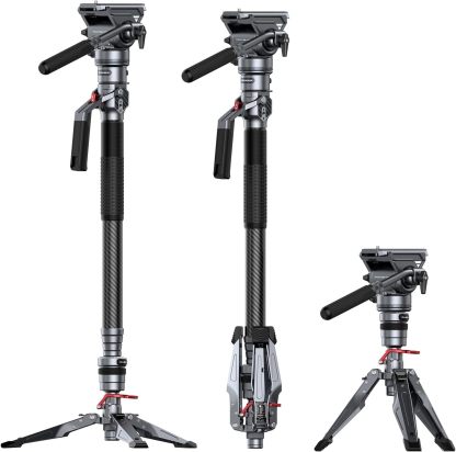 SMALLRIG 5565 Monopod Pro - Trépied vidéo carbone 175 cm - Monopode compact tête fluide charge 5 kg-Matiiloft
