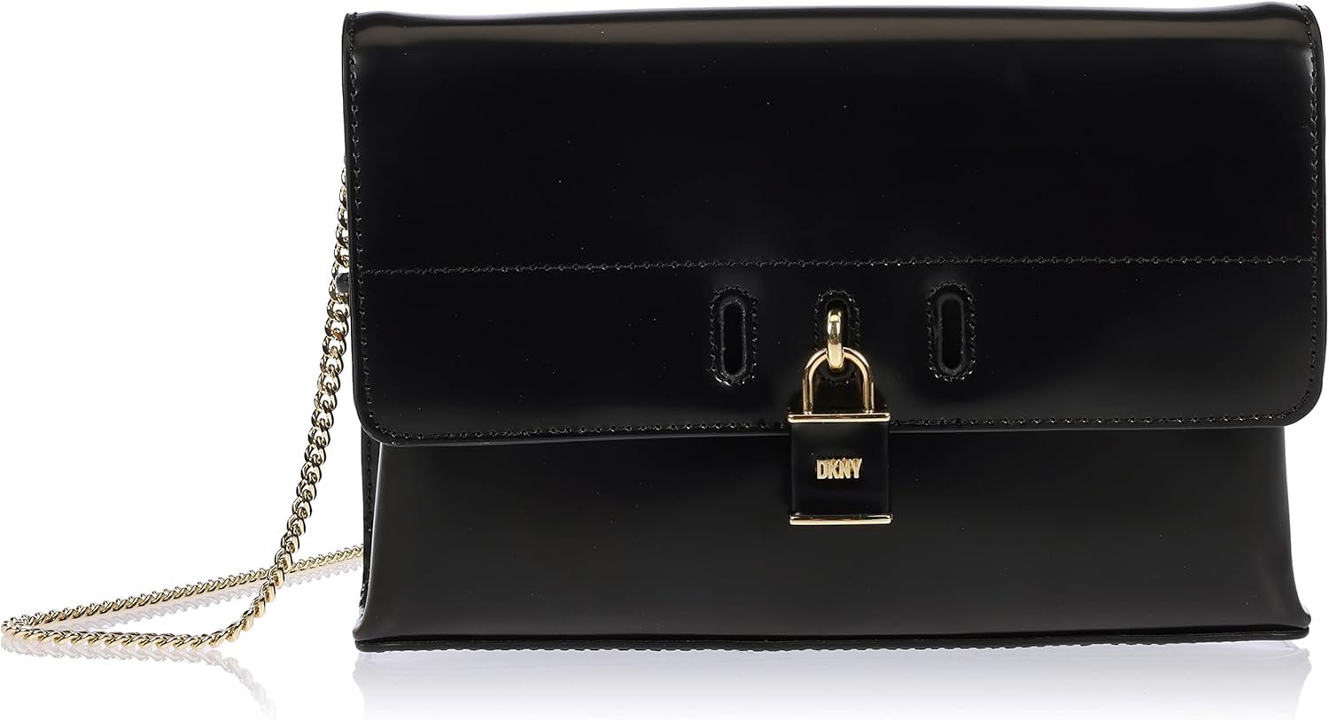 DKNY - Pochette Palmer cuir lisse - Sac crossbody femme noir doré fermeture magnétique-Matiiloft