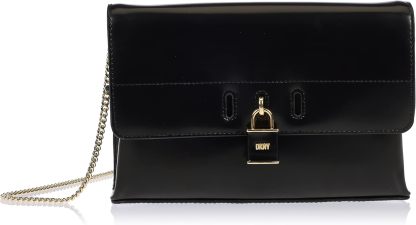 DKNY - Pochette Palmer cuir lisse - Sac crossbody femme noir doré fermeture magnétique-Matiiloft