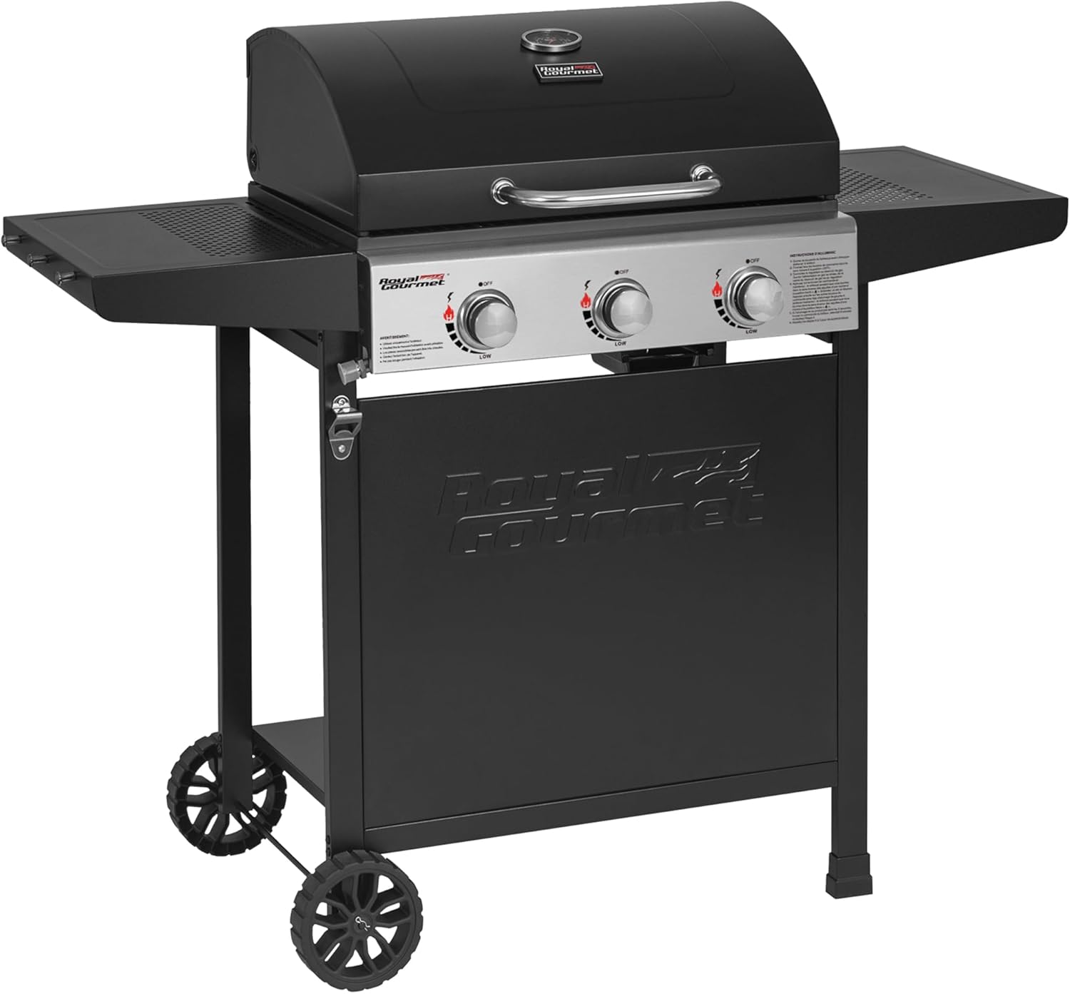Barbecue Gaz Royal Gourmet 3 Brûleurs 9 kW - BBQ Propane sur Chariot avec Capot Tables Latérales Grilles Émaillées et Thermomètre-Matiiloft