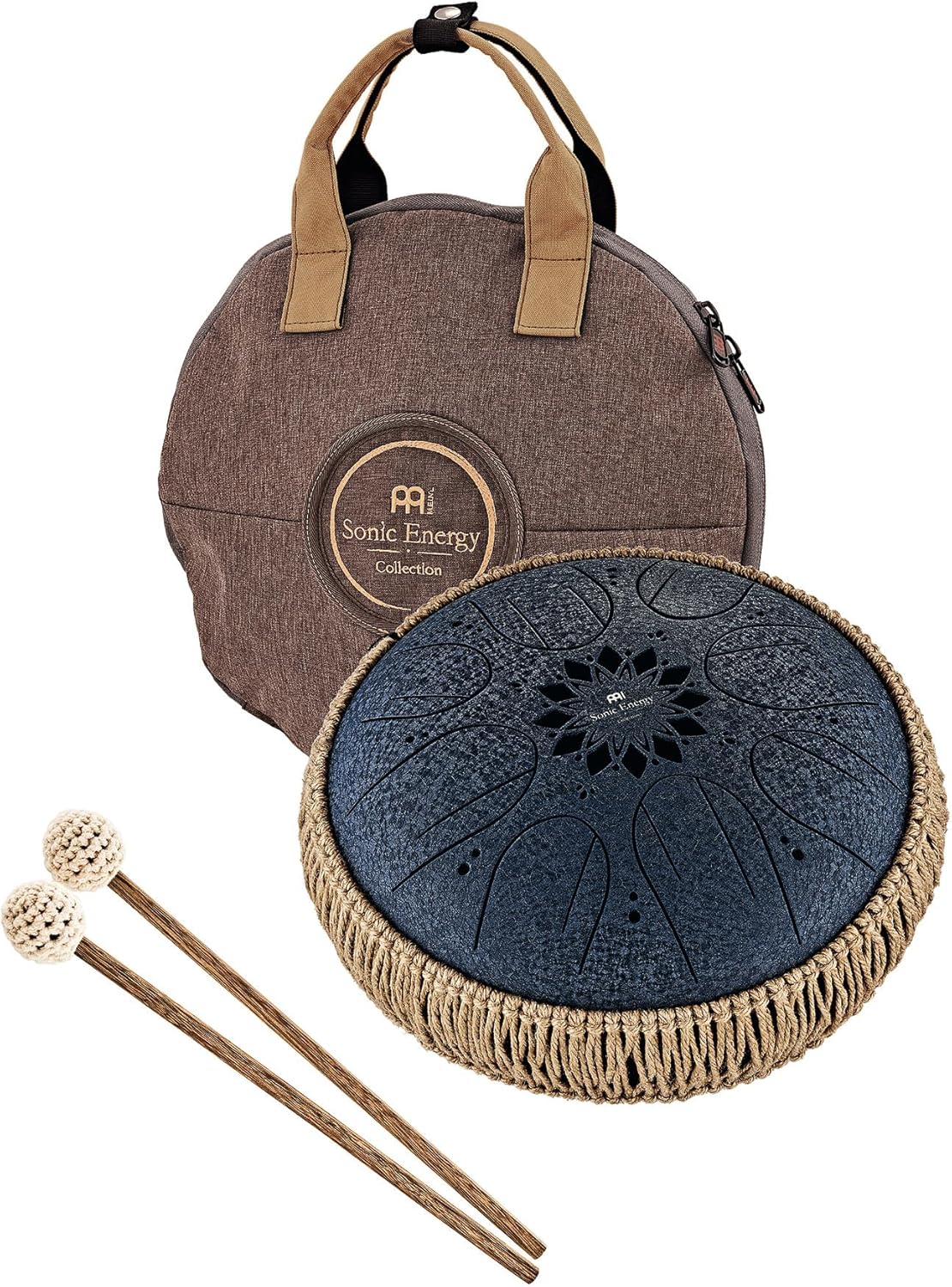Sonic Energy Steel Tongue Drum 10 Pouces - Do Mineur - Acier Revêtu Bleu Marine - Mailloches et Sac Inclus-Matiiloft