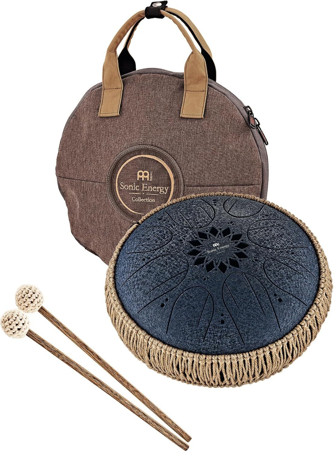Sonic Energy Steel Tongue Drum 10 Pouces - Do Mineur - Acier Revêtu Bleu Marine - Mailloches et Sac Inclus-Matiiloft