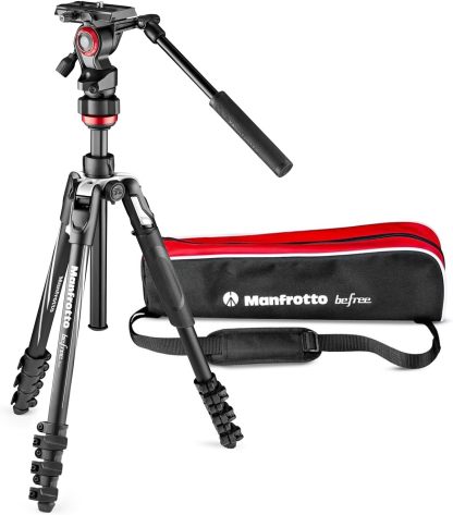 Trépied Vidéo Manfrotto Befree Live Aluminium - Trépied de Voyage Compact avec Rotule Fluide Housse et Fermeture à Levier pour Caméscope-Matiiloft