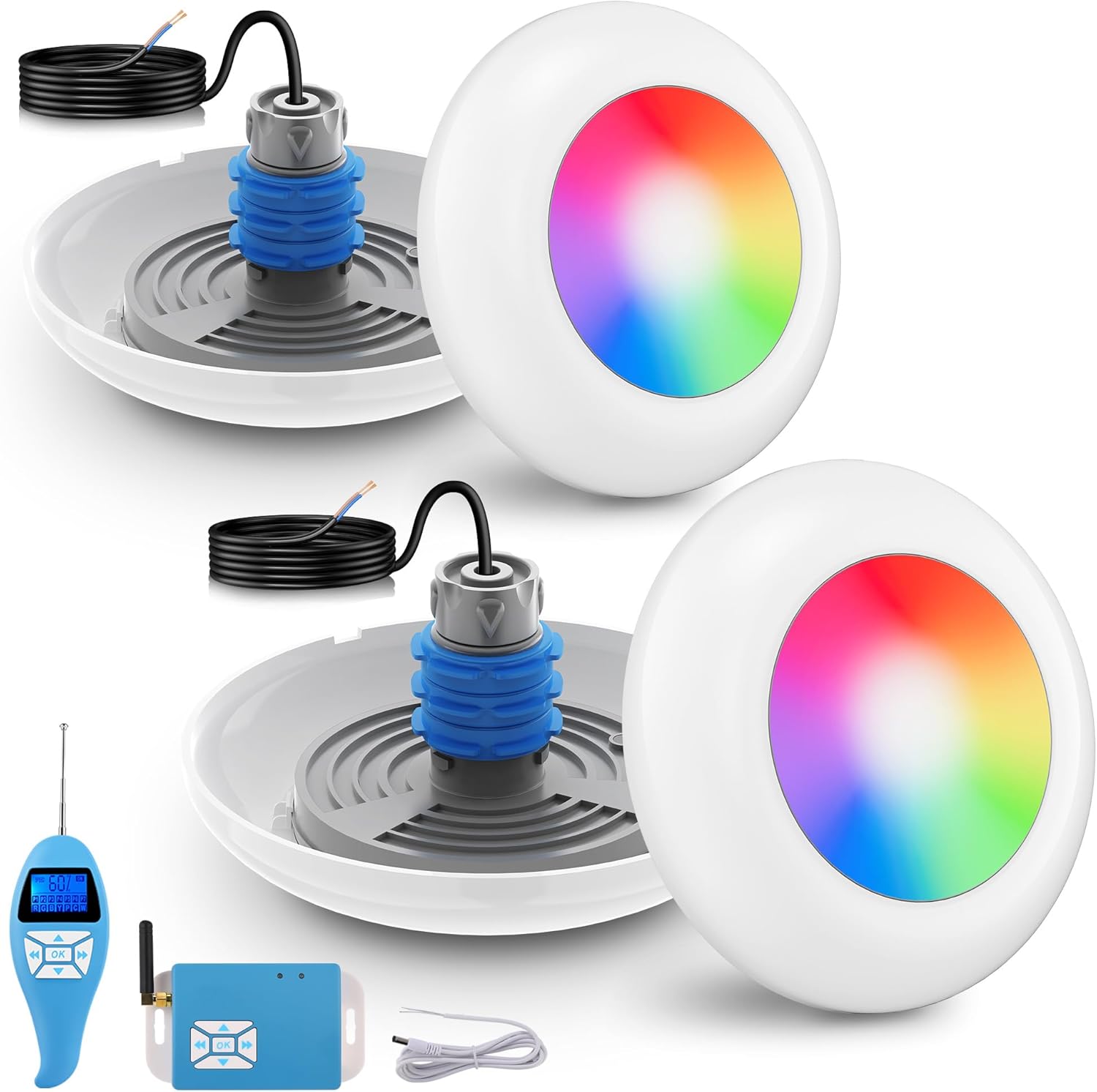 Projecteur piscine LED LyLmLe vissable RGB 15W - Filetage 1 pouce et demi - 12V AC - Pour piscine béton et SPA-Matiiloft