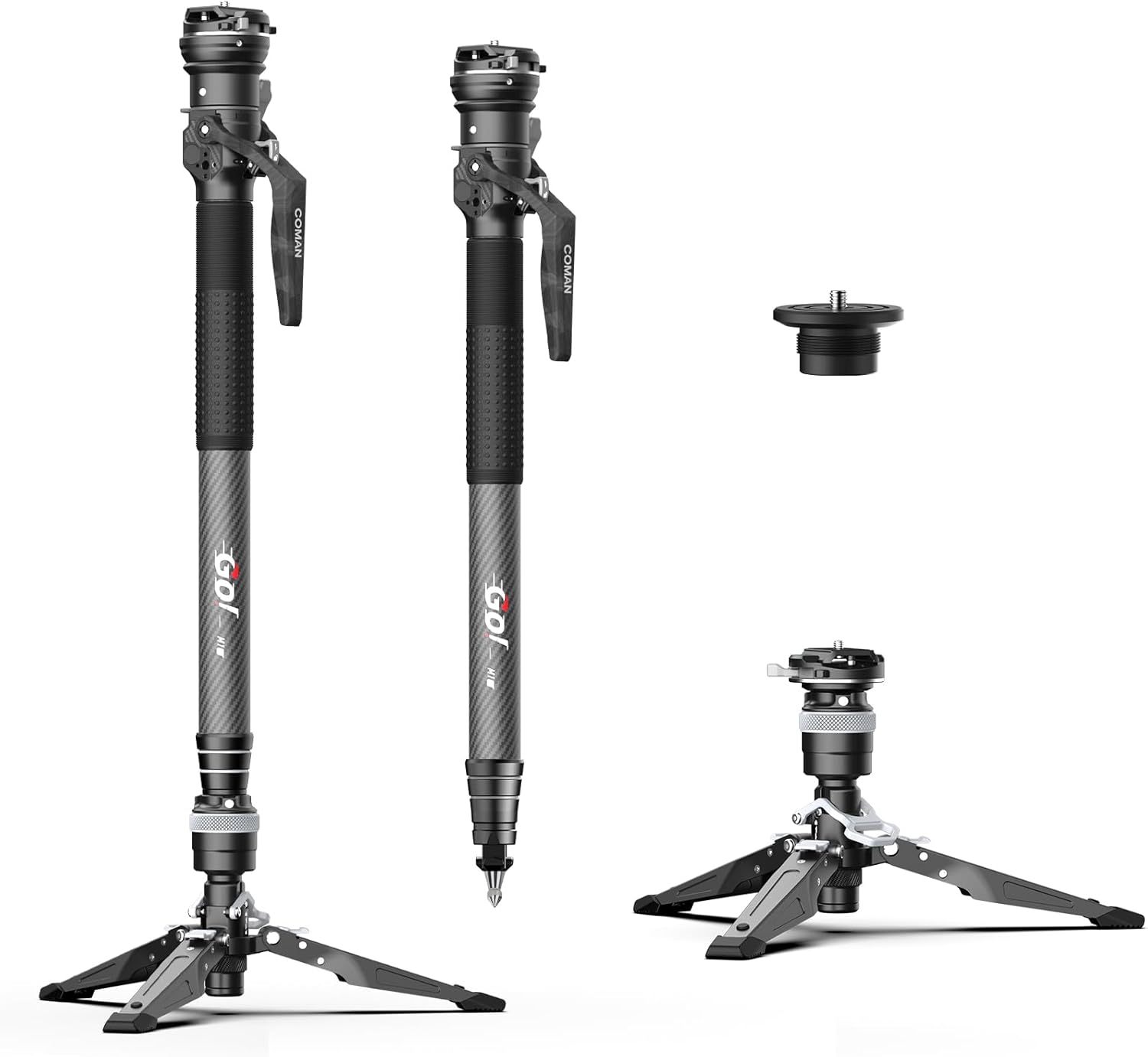Monopode M1S carbone 65 pouces - Monopied extensible avec pieds - Tête ball rotation complète charge 10 kg-Matiiloft