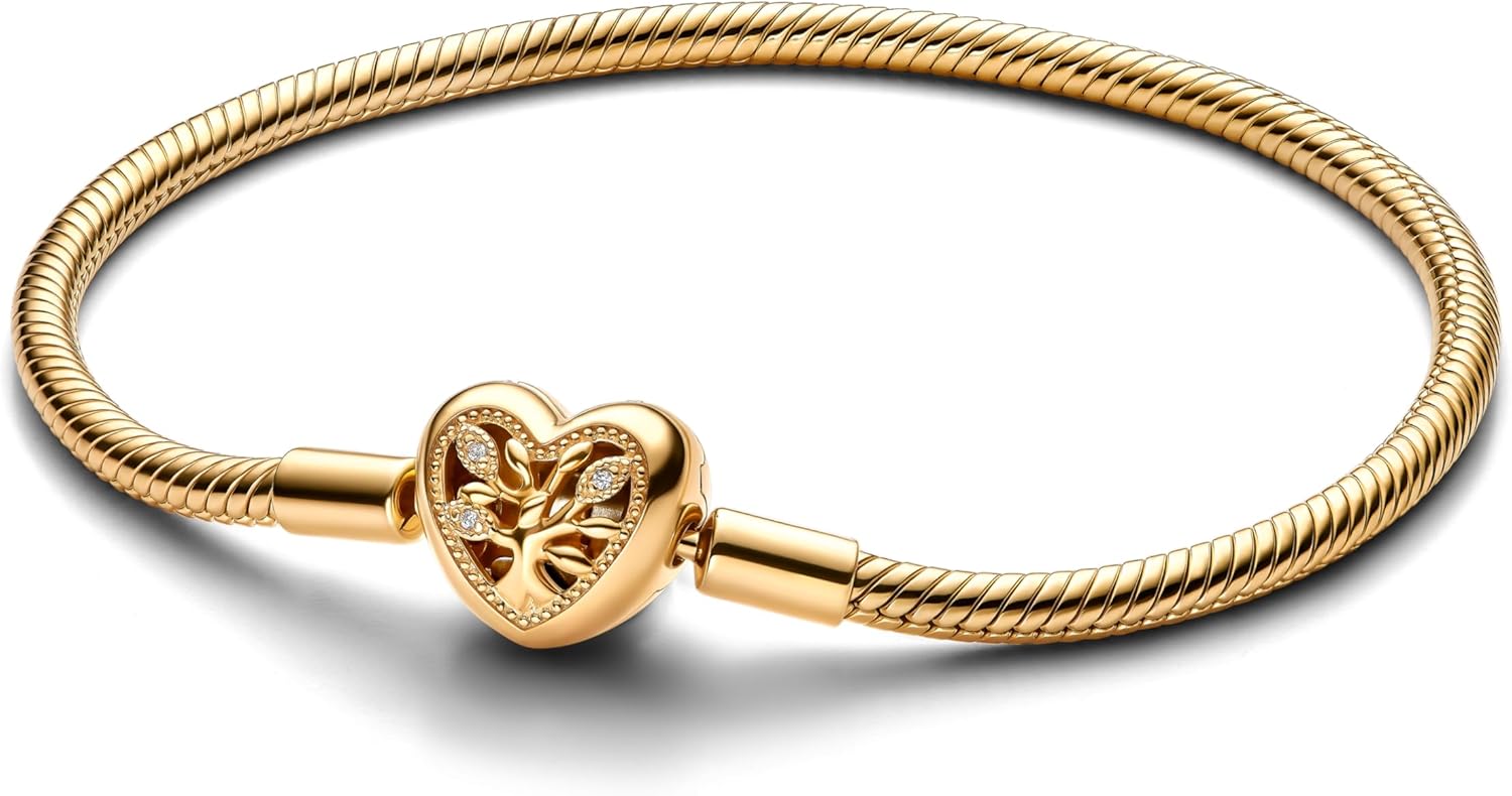 PANDORA 563516C01 Bracelet à breloques femme - Motif arbre familial doré en argent sterling avec chaîne serpent-Matiiloft