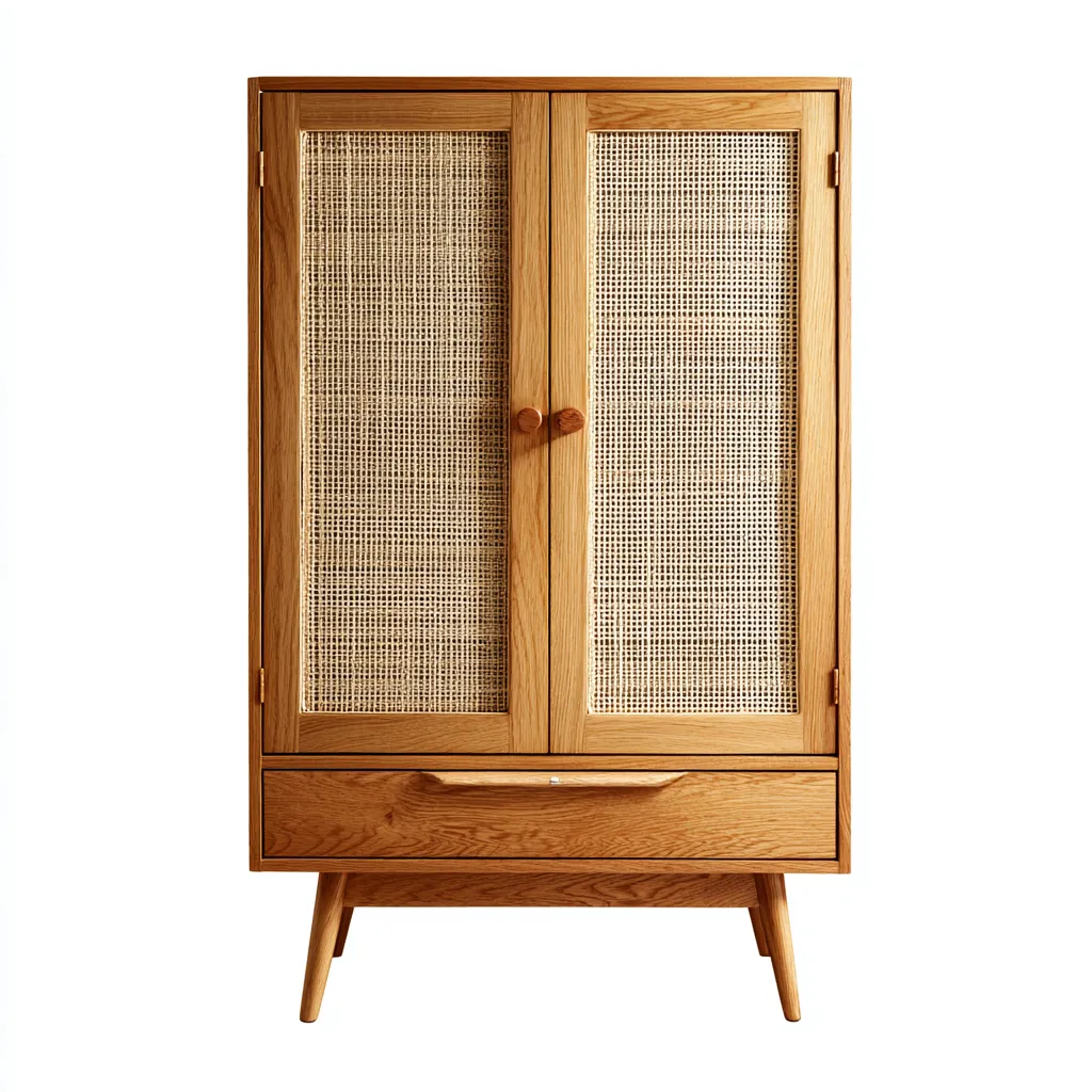 Armoire 2 portes-Bois-Rotin-100x45x160 cm-Marron naturel-Style vintage-Matiiloft
