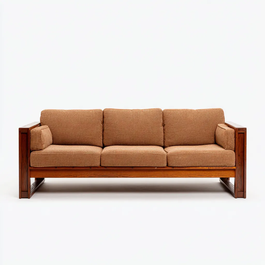 Canapé 3 places - tissu-bois - 220x96x90 cm - marron chaud - style moderne-Matiiloft