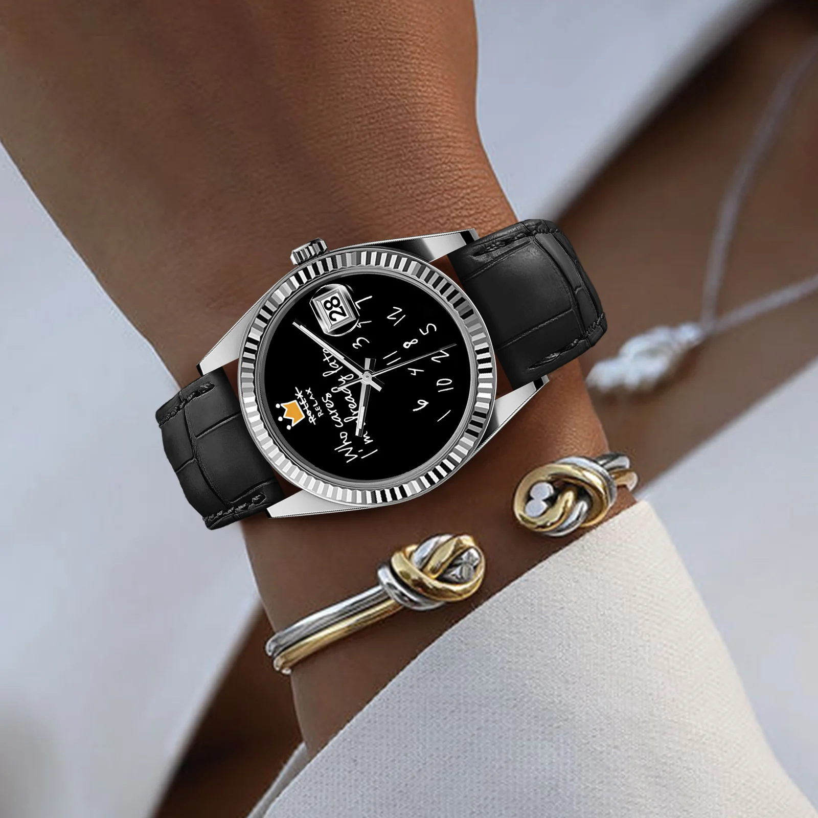 OROLOGIO CLASSICO EONDATE IN PELLE  36 mm, Fantasia Nera