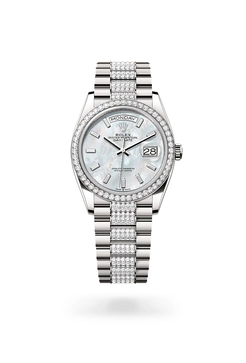 Rolex Day-Date 36 Oyster, 36 mm, bílé zlato a diamanty