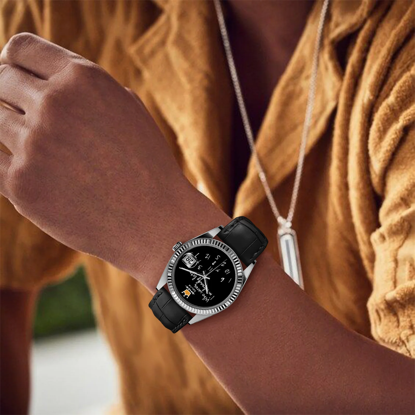 OROLOGIO CLASSICO EONDATE IN PELLE  36 mm, Fantasia Nera