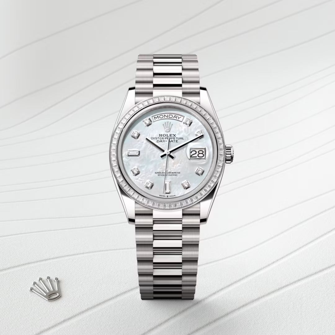 Rolex Day-Date 36 Oyster, 36 mm, bílé zlato a diamanty