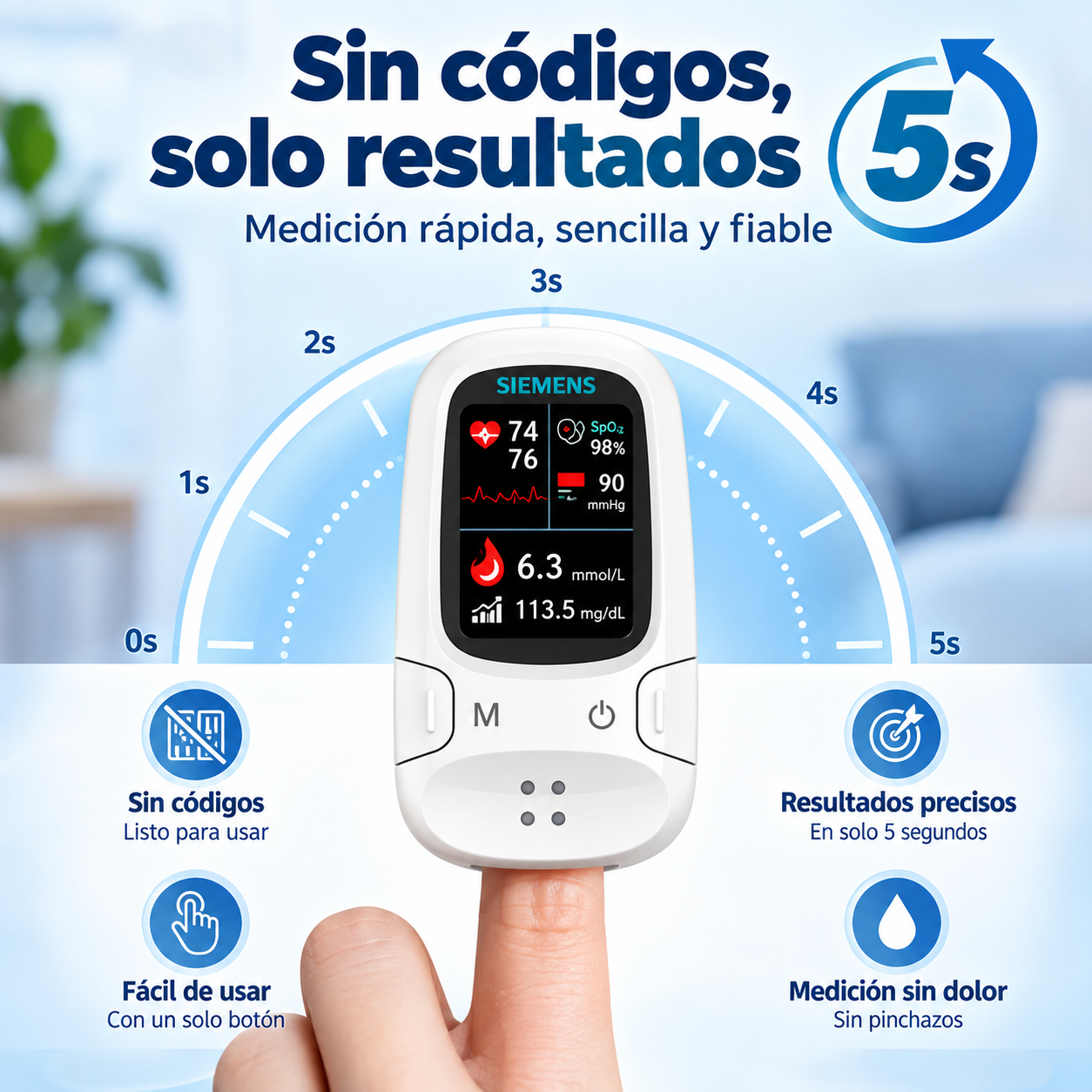 🩸 Medidor de glucosa sin pinchazos – Siemens | Control de glucosa sin dolor desde casa 📊