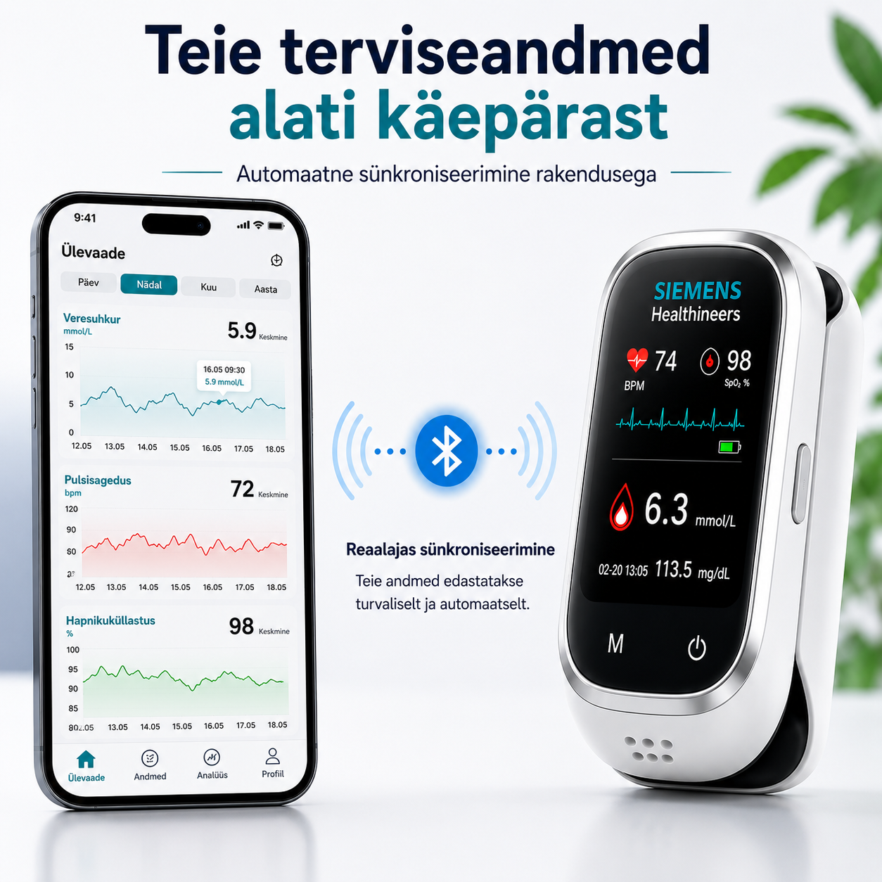 🩸 Siemens™ 11-ühes valutu veresuhkrumõõtja Ei vaja sõrme torkamist • Ei vaja testribasid • Tulemus vaid 5 sekundiga