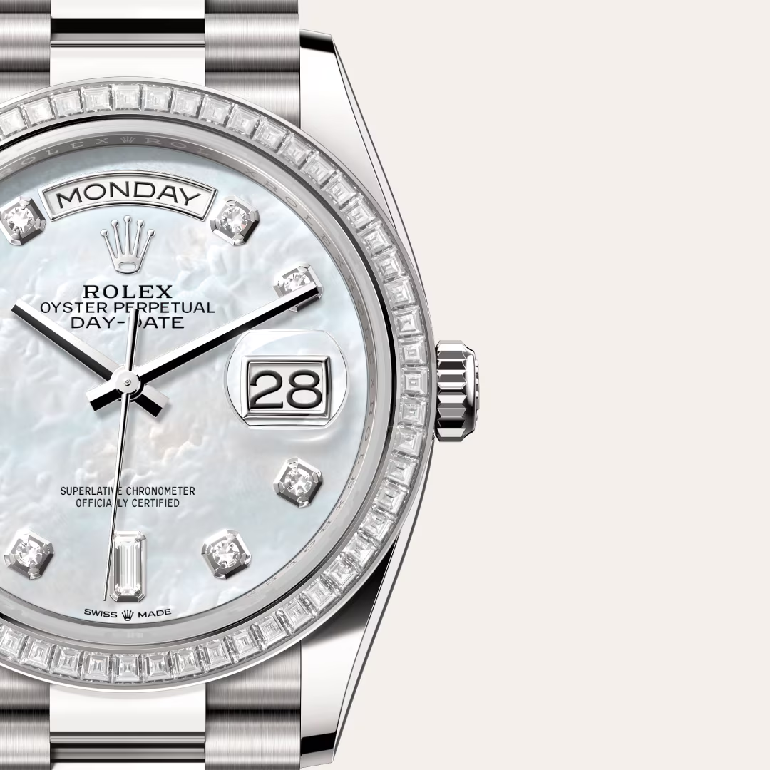 Rolex Day-Date 36 Oyster, 36 mm, bílé zlato a diamanty