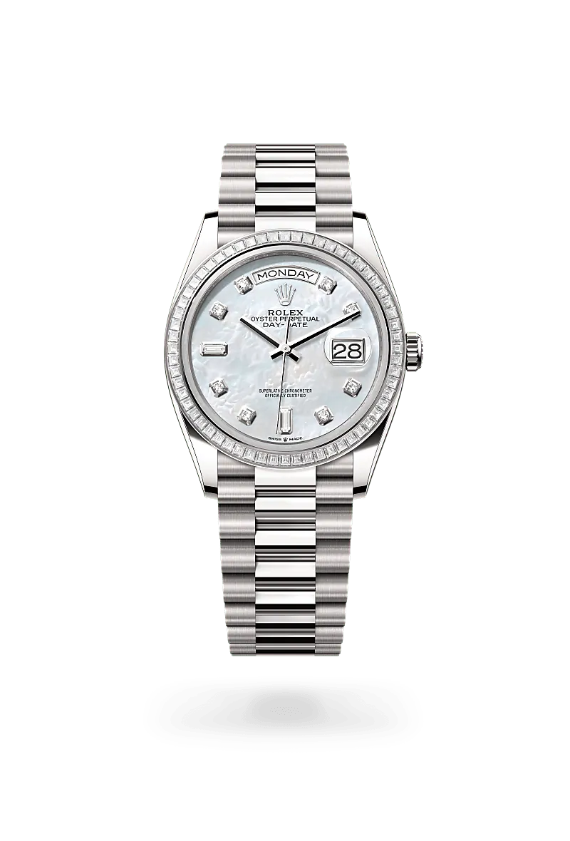 Rolex Day-Date 36 Oyster, 36 mm, bílé zlato a diamanty