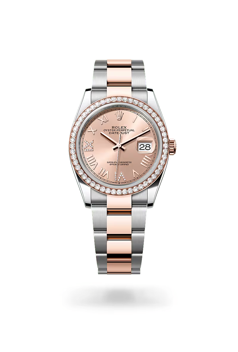 Rolex Datejust 36 Oyster, 36 mm, ocel Oystersteel, růžové zlato a diamanty