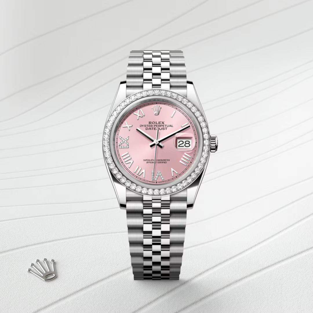 Rolex Datejust 36 Oyster, 36 mm, ocel Oyster, bílé zlato a diamanty