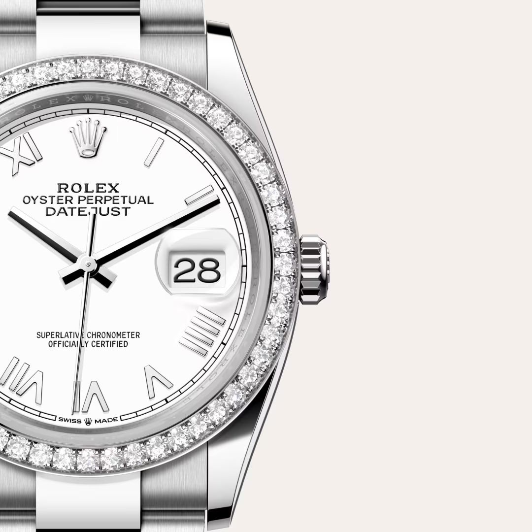 Rolex Datejust 36 Oyster, 36 mm, ocel Oyster, bílé zlato a diamanty