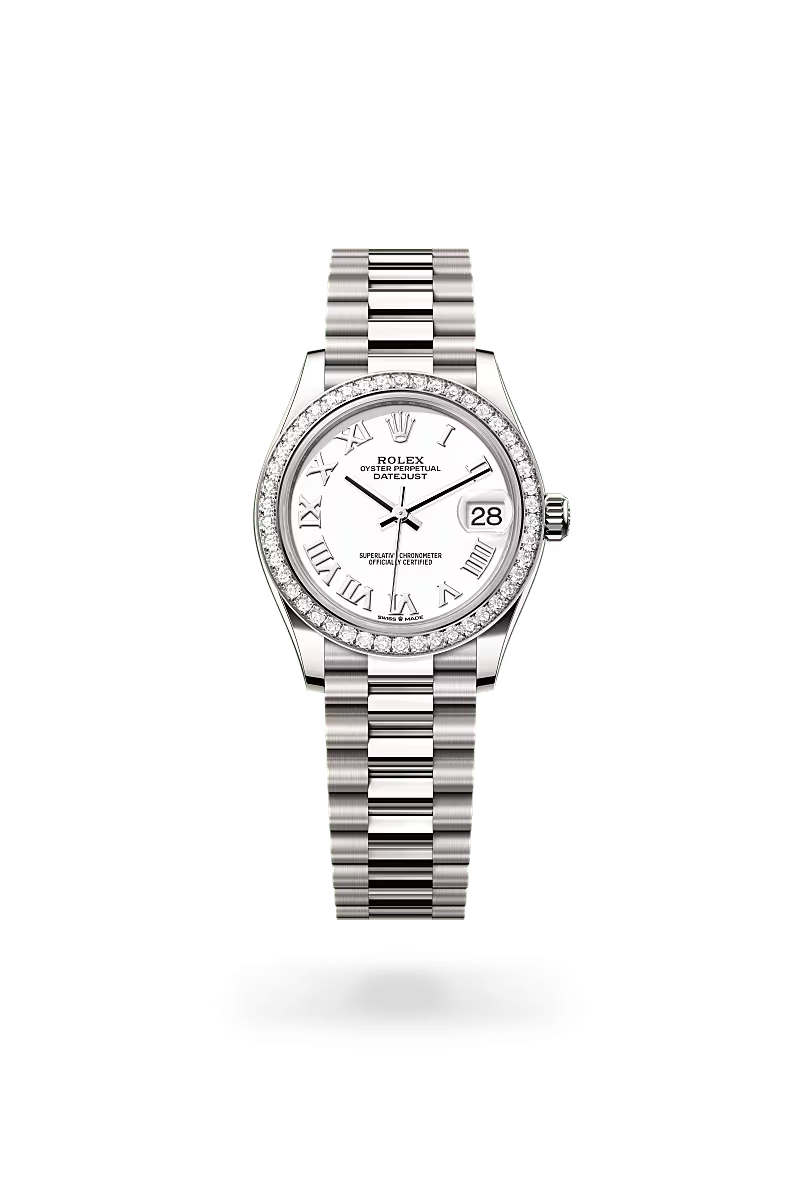 Rolex Datejust 31 Oyster, 31 mm, bílé zlato a diamanty