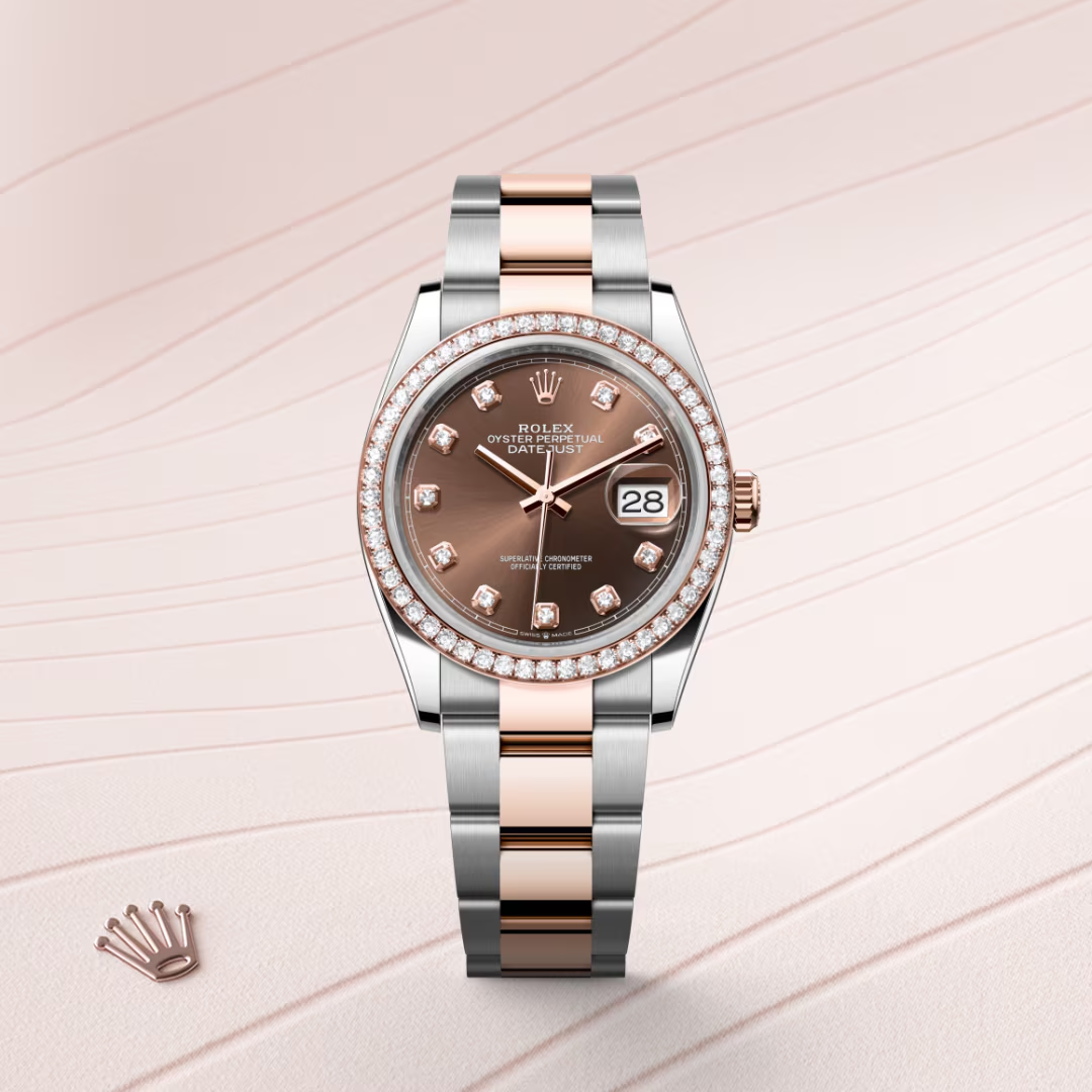 Rolex Datejust 36 Oyster, 36 mm, ocel Oystersteel, růžové zlato a diamanty