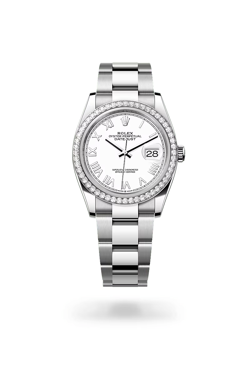 Rolex Datejust 36 Oyster, 36 mm, ocel Oyster, bílé zlato a diamanty