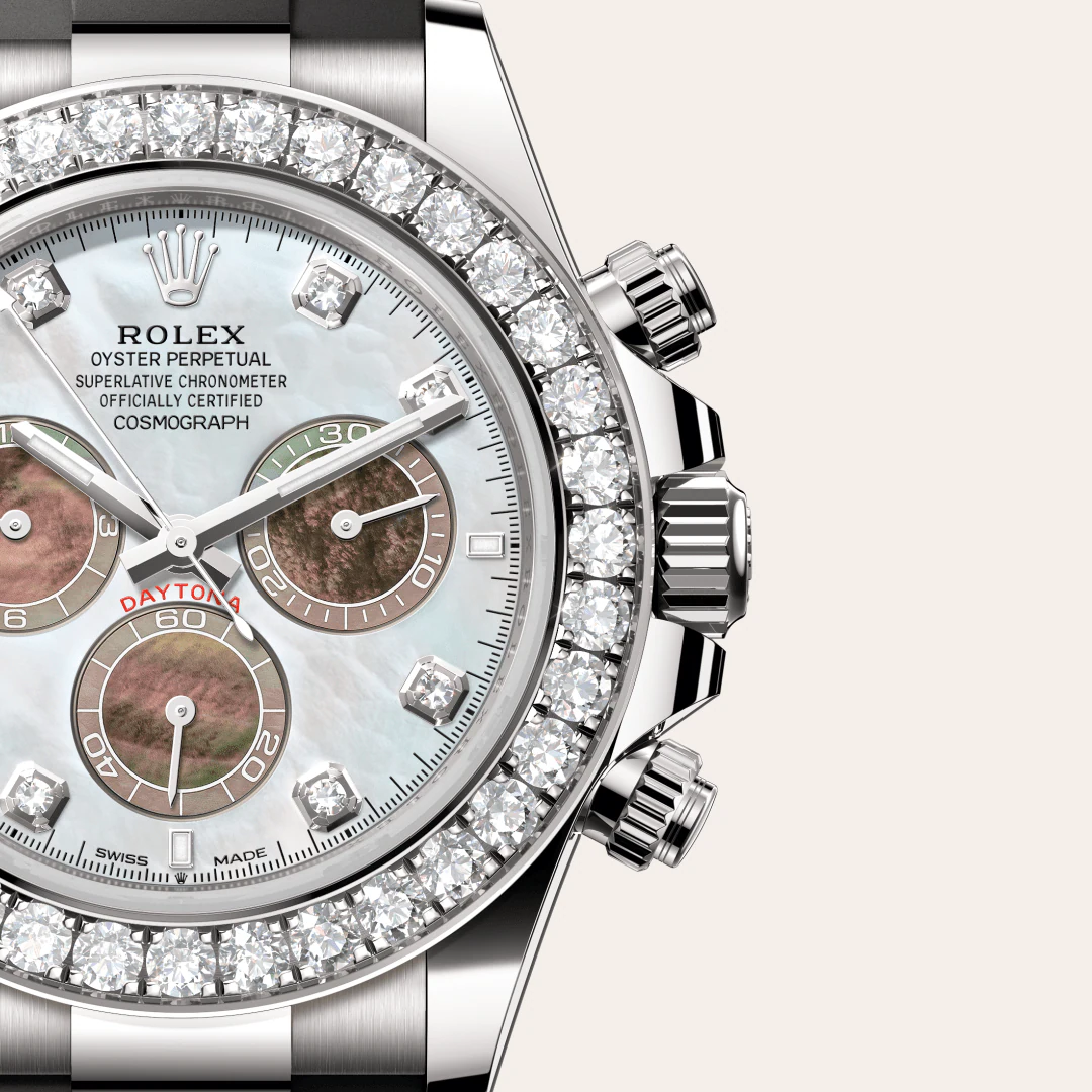 Rolex Cosmograph Daytona Oyster, 40 mm, bílé zlato a diamanty