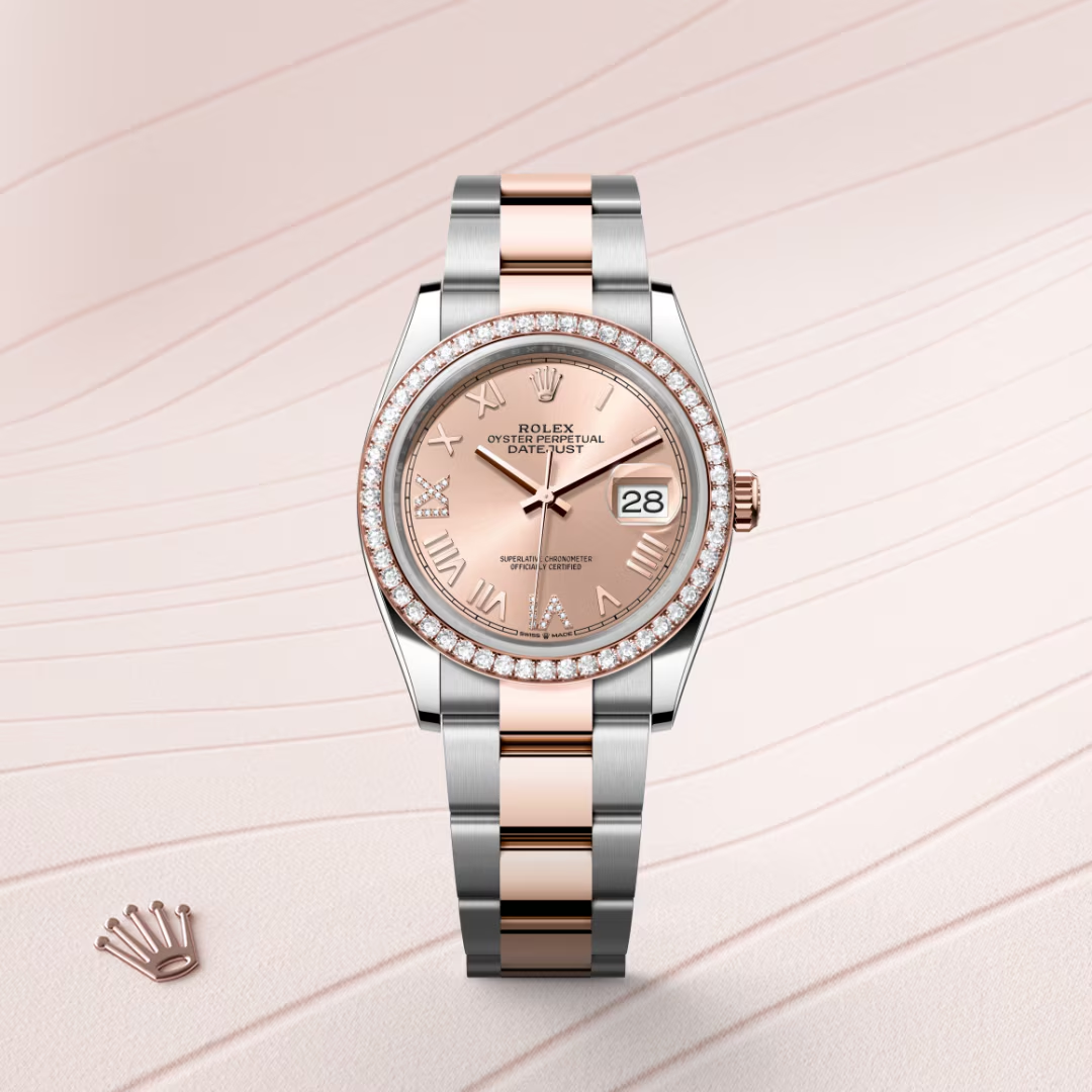 Rolex Datejust 36 Oyster, 36 mm, ocel Oystersteel, růžové zlato a diamanty