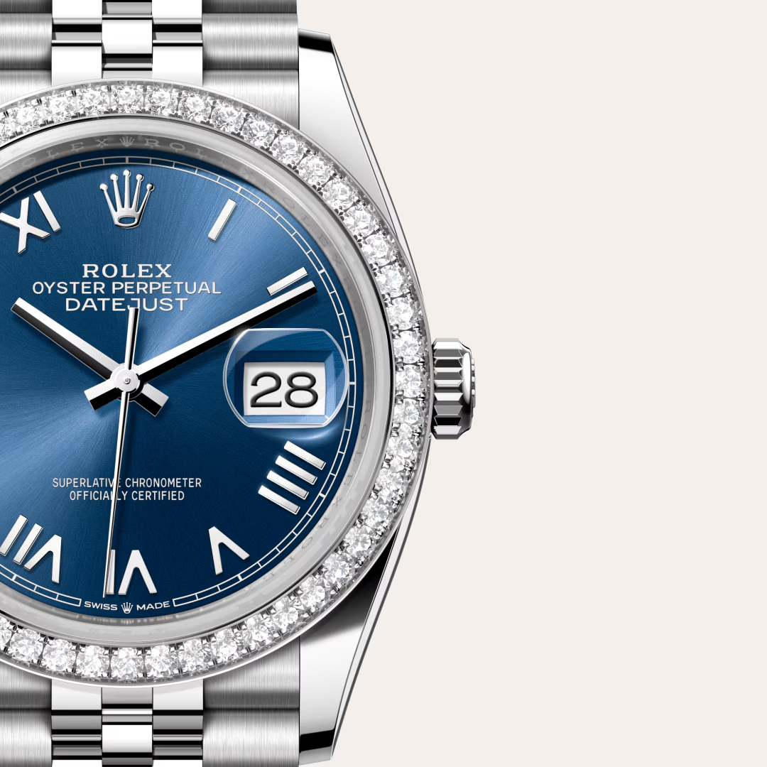 Rolex Datejust 36 Oyster, 36 mm, ocel Oyster, bílé zlato a diamanty