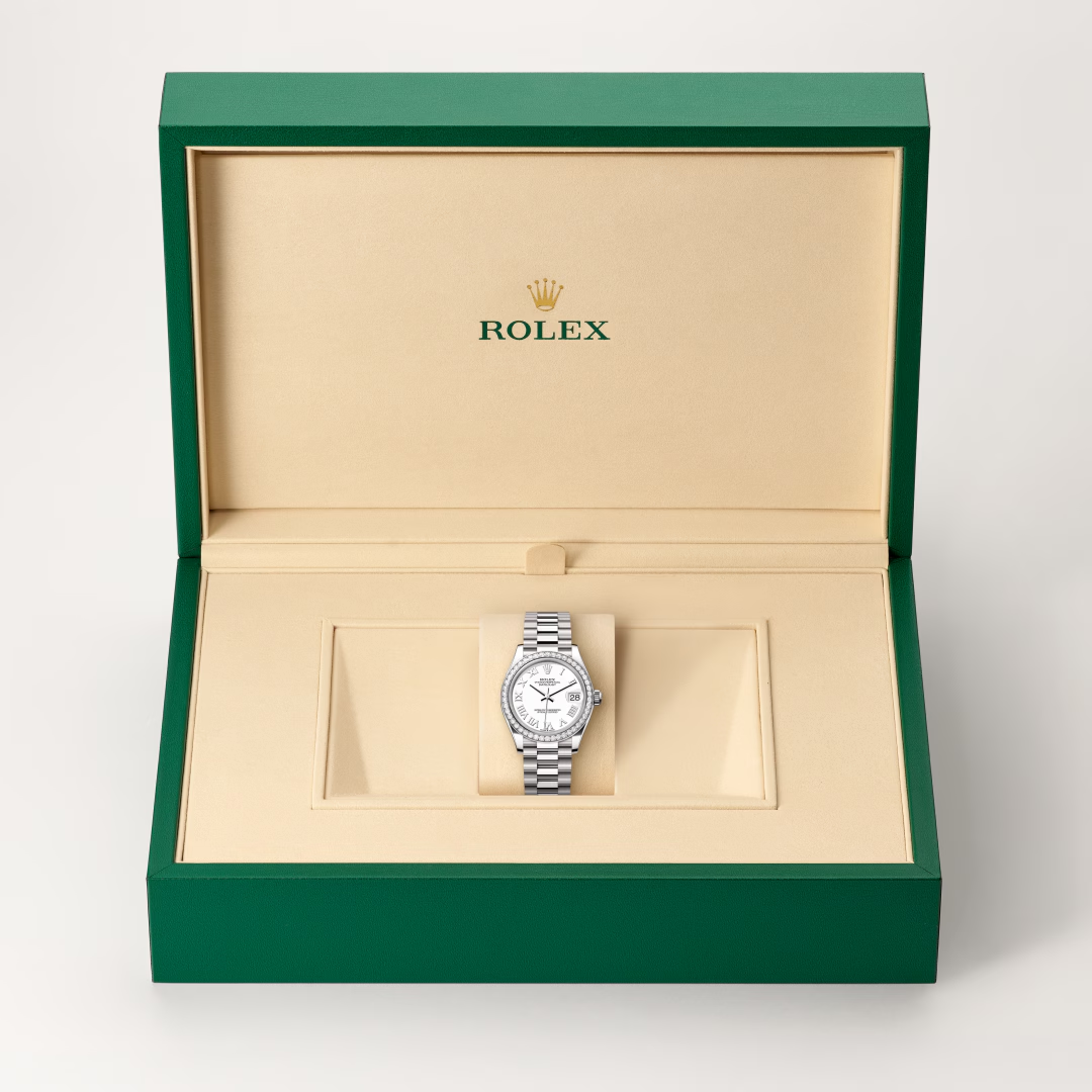 Rolex Datejust 31 Oyster, 31 mm, bílé zlato a diamanty