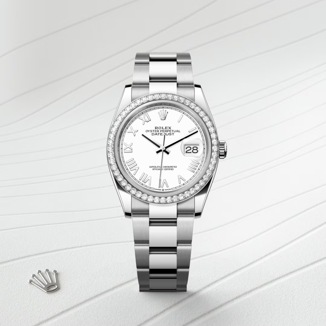 Rolex Datejust 36 Oyster, 36 mm, ocel Oyster, bílé zlato a diamanty