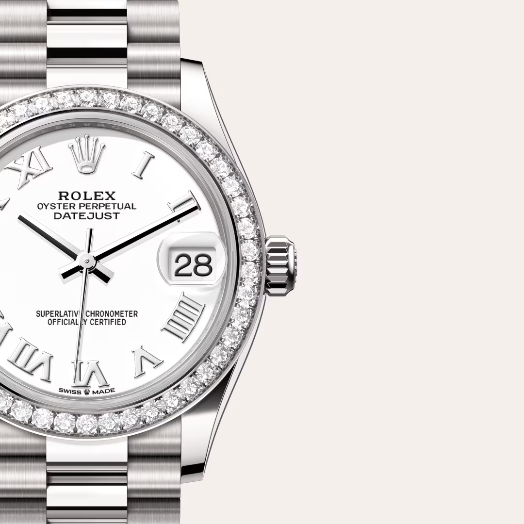 Rolex Datejust 31 Oyster, 31 mm, bílé zlato a diamanty