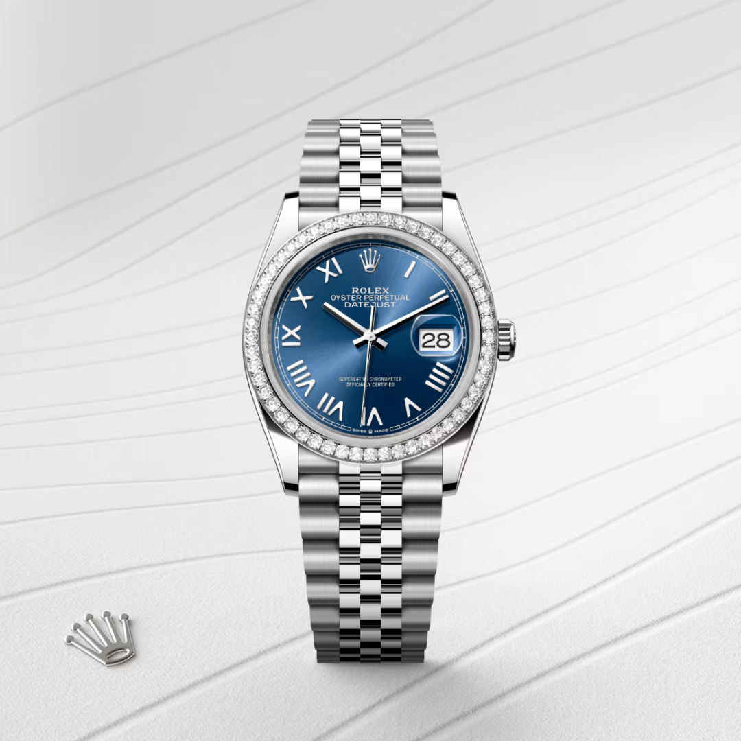 Rolex Datejust 36 Oyster, 36 mm, ocel Oyster, bílé zlato a diamanty