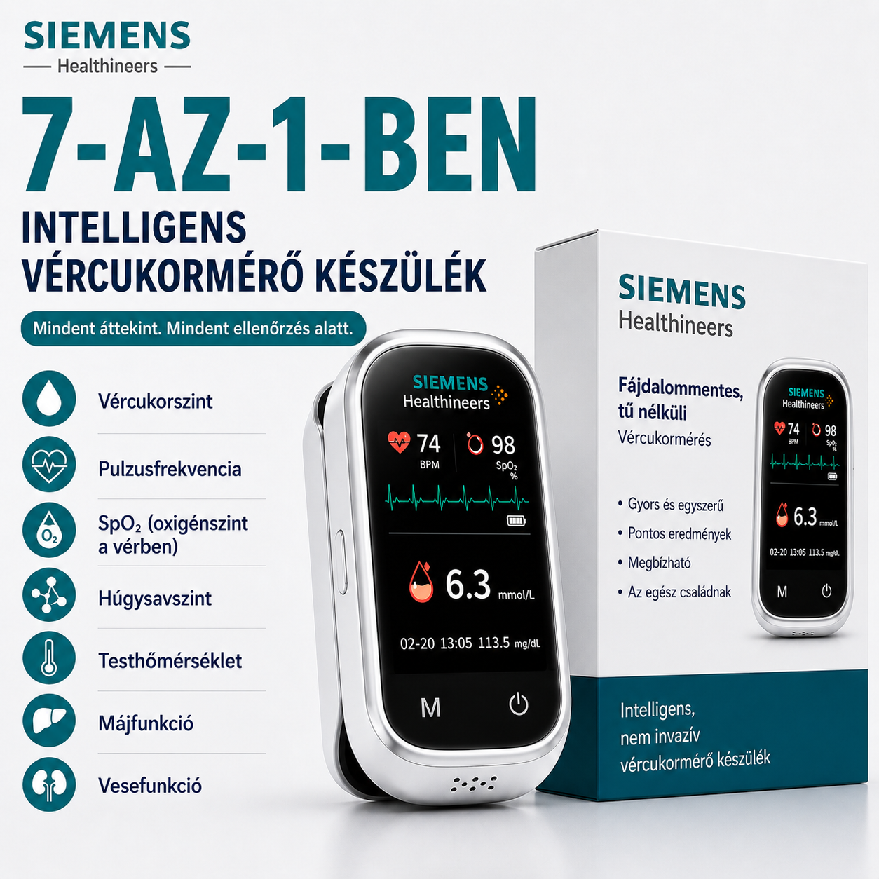 🩸 Siemens™ 11w1 bezinwazyjny glukometr Bez nakłuwania • Bez pasków testowych • Wynik już w 5 sekund