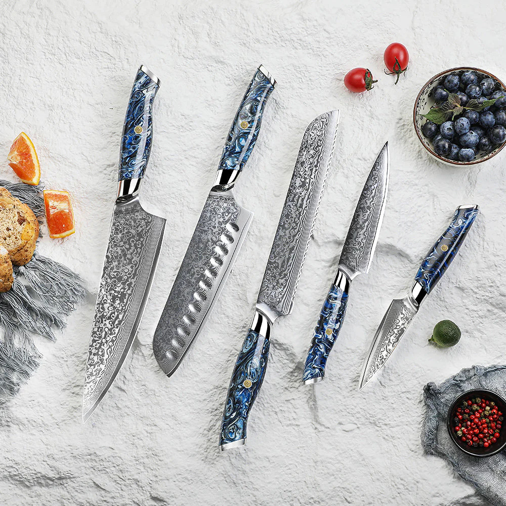 Suraisu 5-Piece Kitchen Knife Set - Chef | Bread | Santoku | Paring Knife - Starry Night Collection