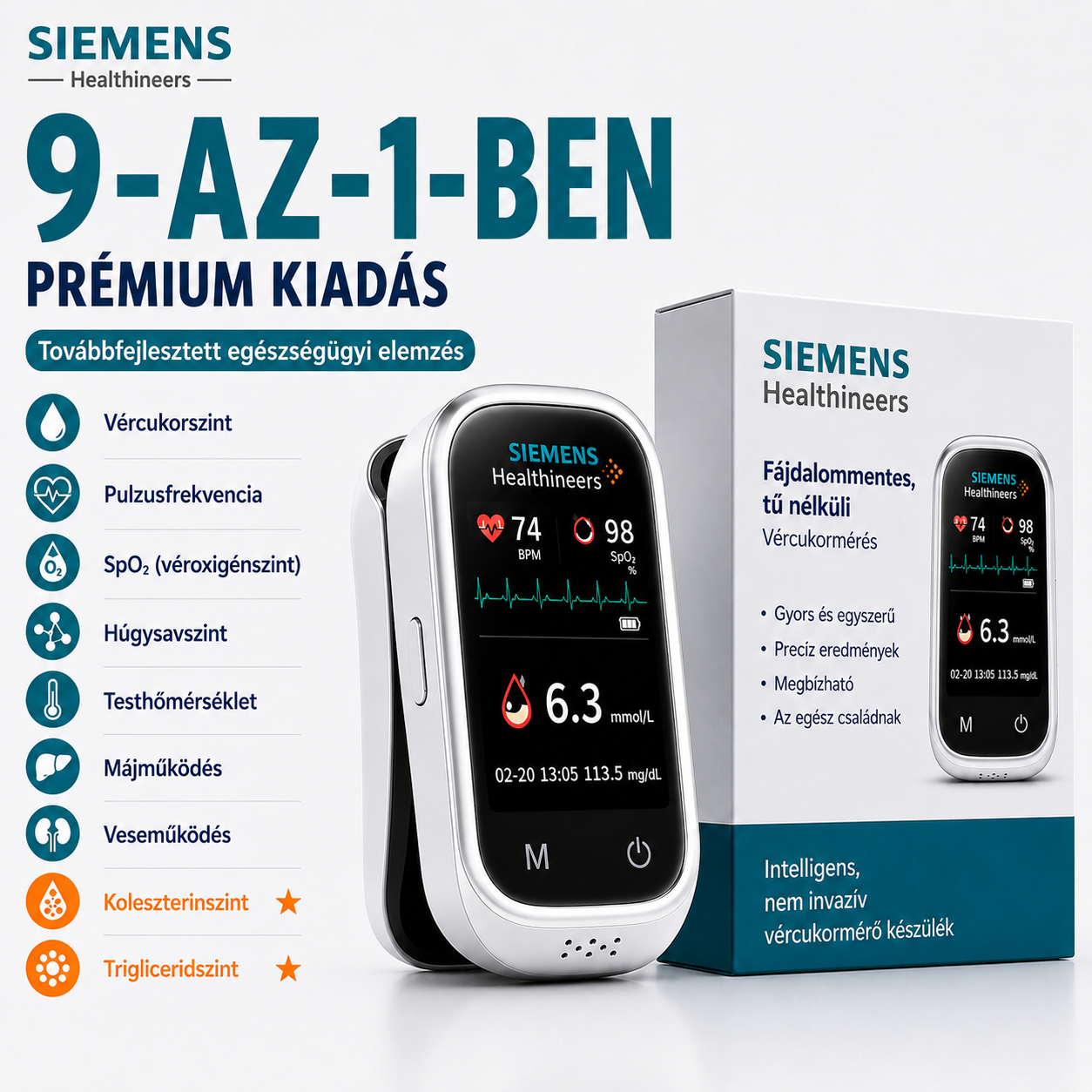 🩸 Siemens™ 11w1 bezinwazyjny glukometr Bez nakłuwania • Bez pasków testowych • Wynik już w 5 sekund
