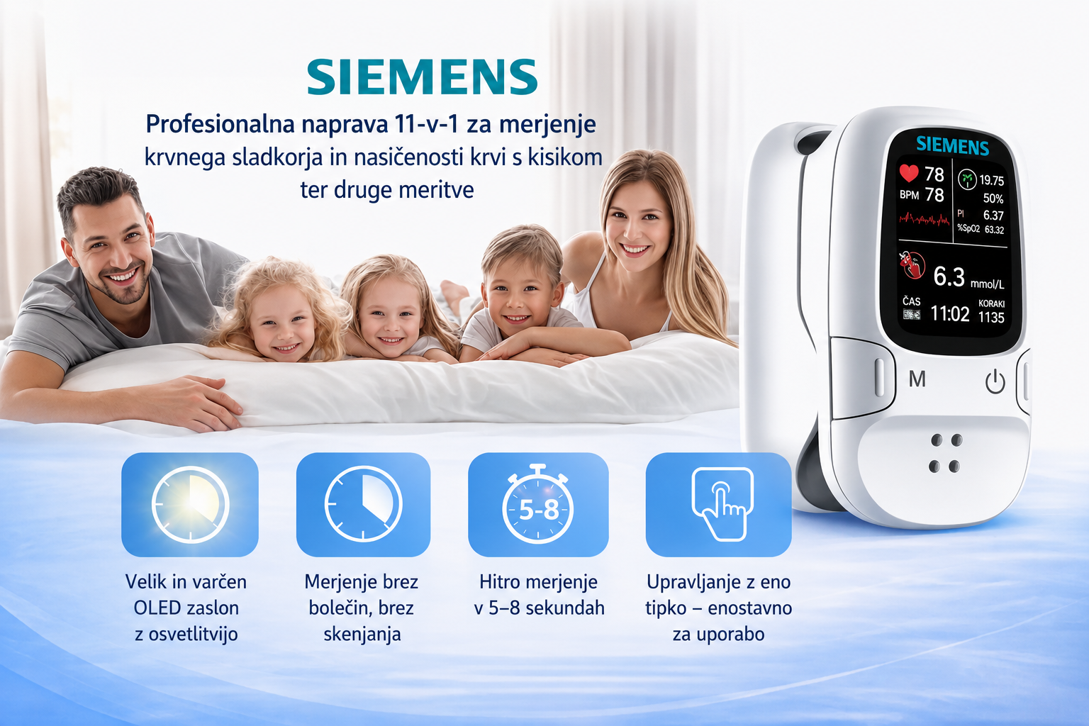 🩸 Glukometer brez prebadanja – Siemens | Brezbolečno spremljanje glukoze doma 📊