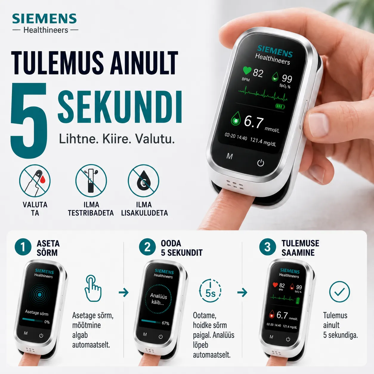 🩸 Siemens™ 11-v-1 pametni merilnik krvnega sladkorja brez vboda • Brez testnih lističev • Rezultati v samo 5 sekundah