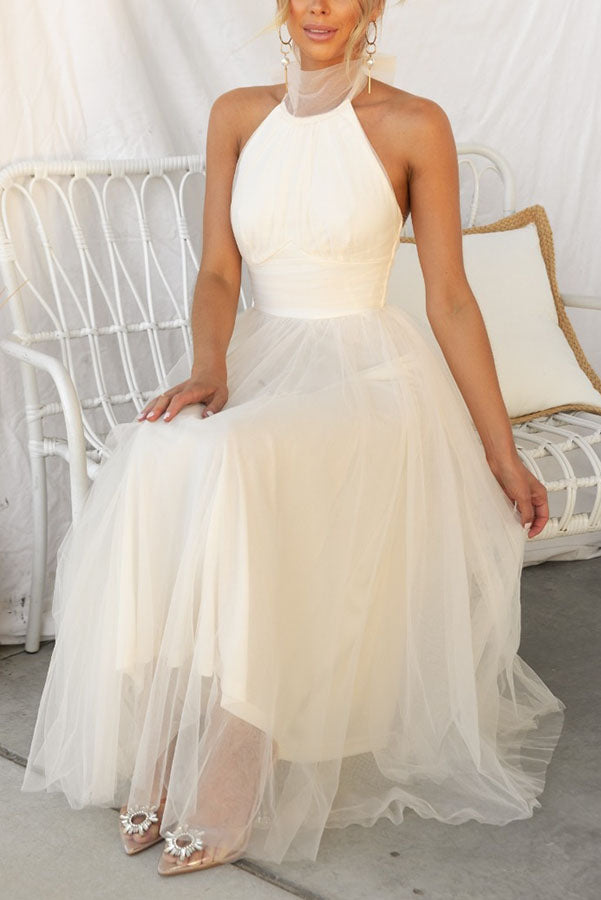 Fairy Vibes Tylle Gathered Detail Halter Maxi šaty