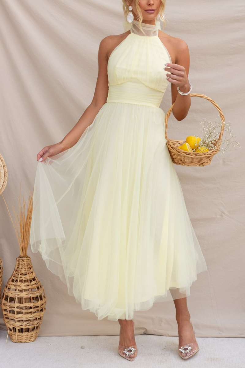 Fairy Vibes Tylle Gathered Detail Halter Maxi šaty