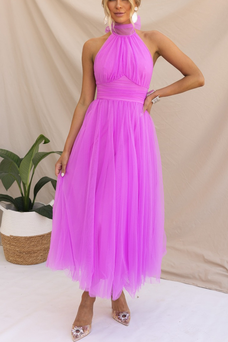 Fairy Vibes Tylle Gathered Detail Halter Maxi šaty