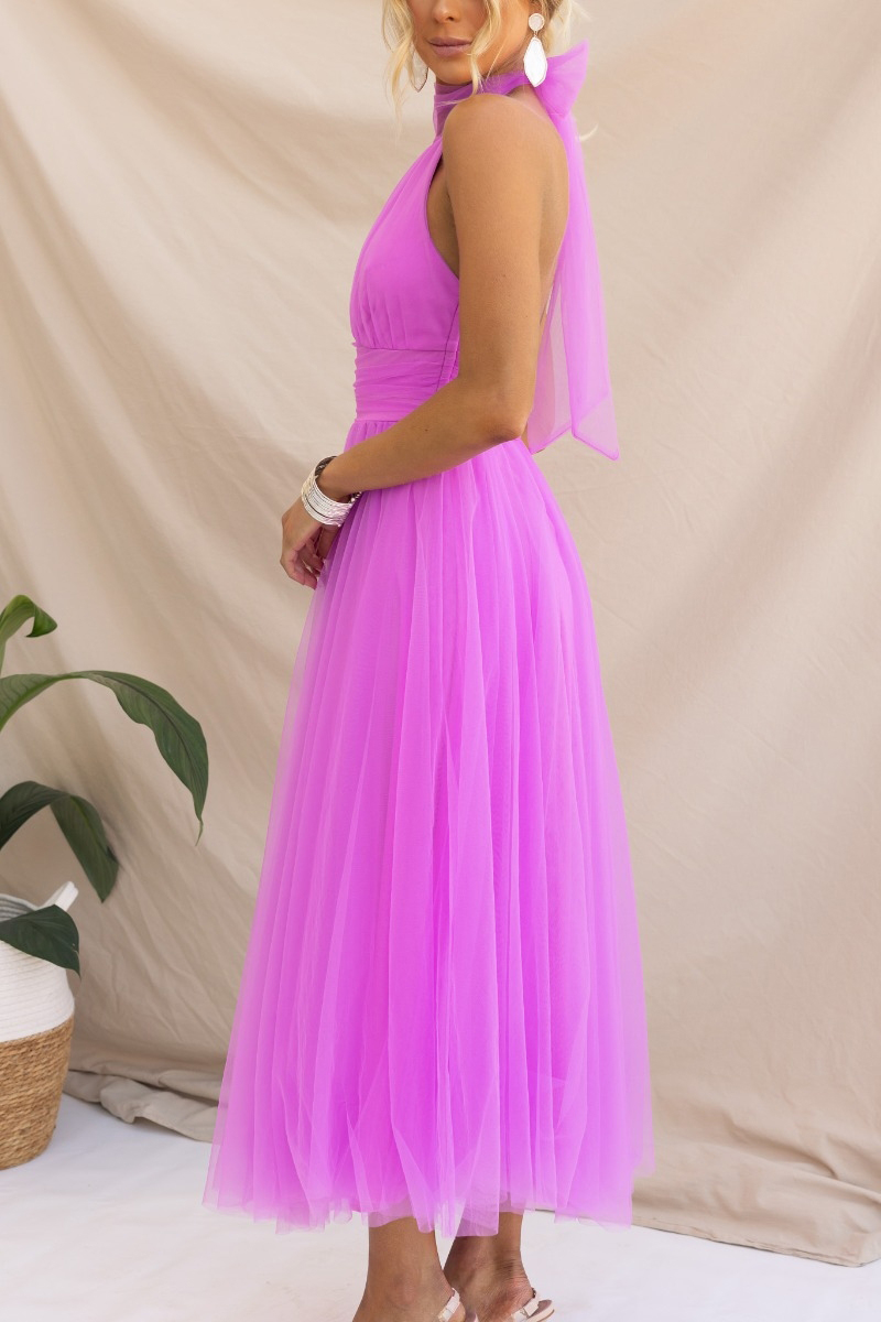 Fairy Vibes Tylle Gathered Detail Halter Maxi šaty